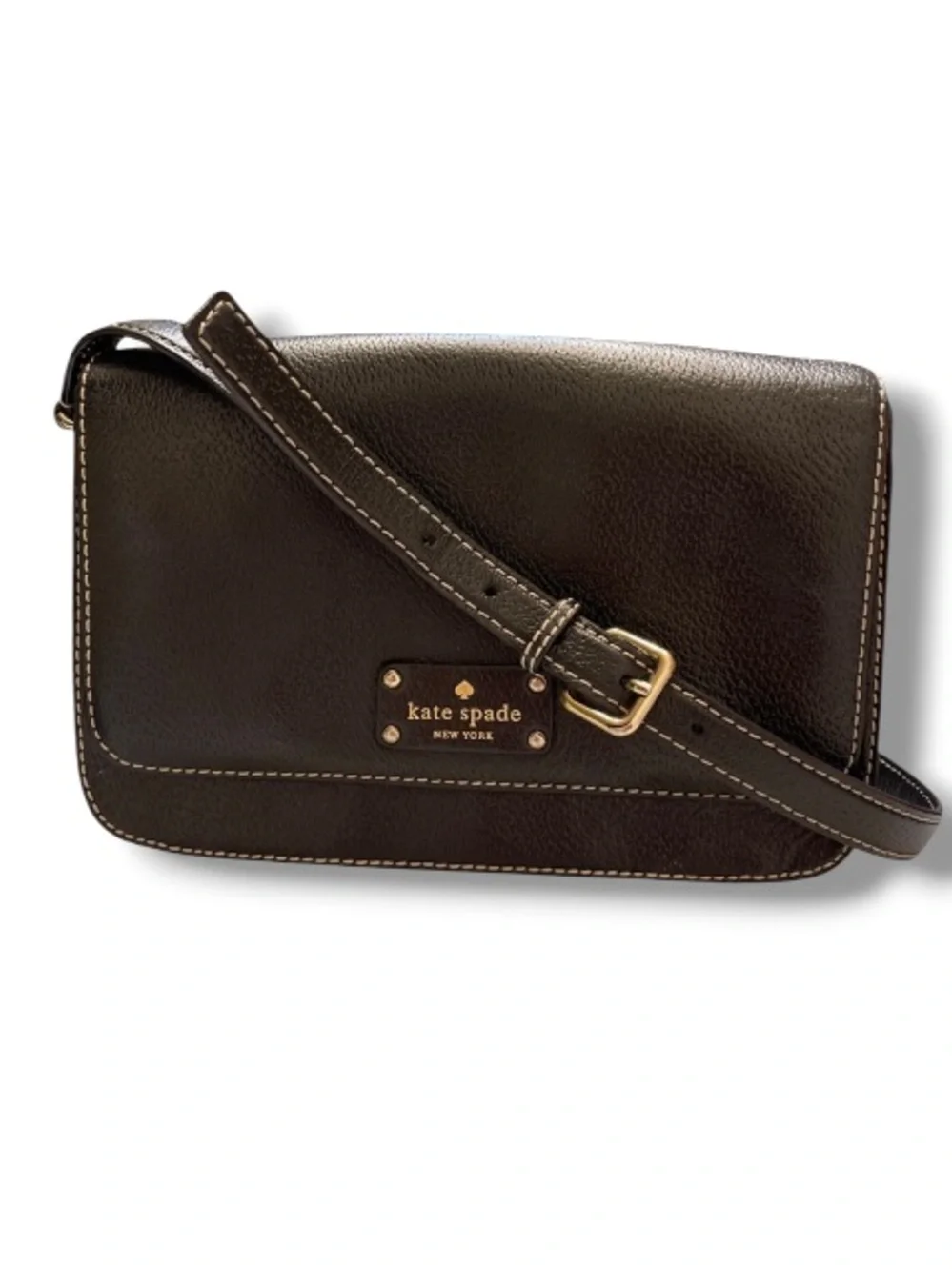 Kate Spade Flynn Black Leather Gold Accents Handbag Purse Pink Polka Dots Inner